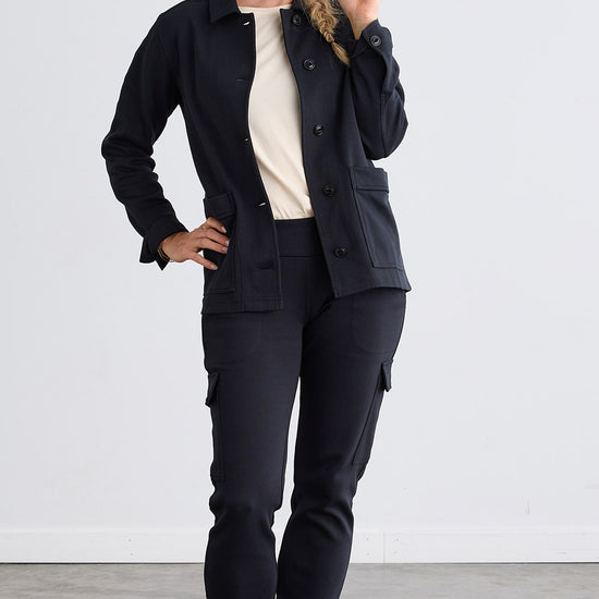Women's Organic Cotton Double Knit Luxe Shirt Jacket - Black