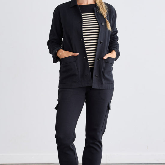 Women's Organic Cotton Double Knit Luxe Shirt Jacket - Black