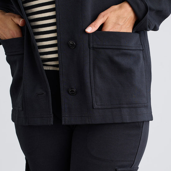 Women's Organic Cotton Double Knit Luxe Shirt Jacket - Black