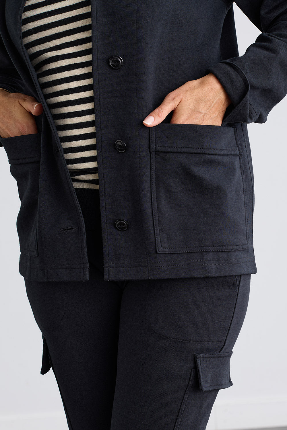 Women's Organic Cotton Double Knit Luxe Shirt Jacket - Black