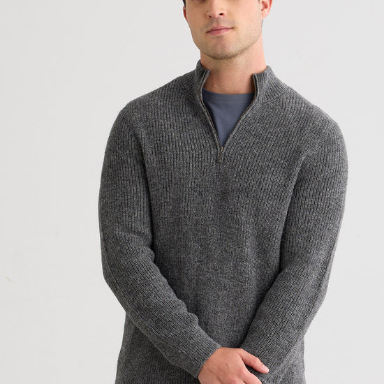 Men's Baby Alpaca Quarter Zip Pullover Sweater - Grey
