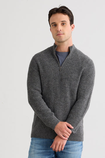 Men's Baby Alpaca Quarter Zip Pullover Sweater - Grey