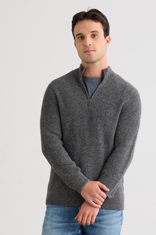 Men's Baby Alpaca Quarter Zip Pullover Sweater - Grey