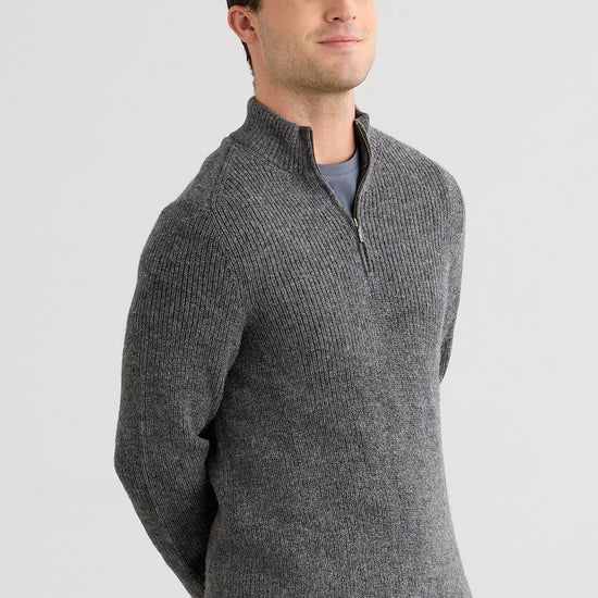 Men's Baby Alpaca Quarter Zip Pullover Sweater - Grey