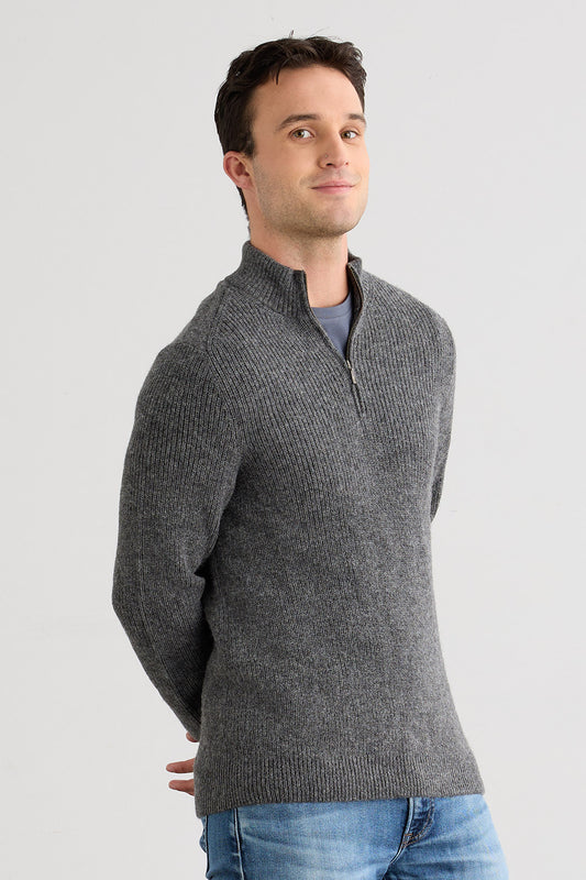 Men's Baby Alpaca Quarter Zip Pullover Sweater - Grey