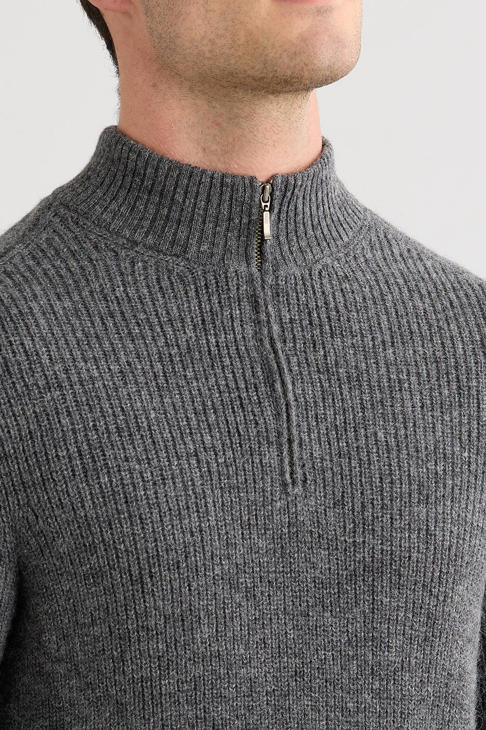 Men's Baby Alpaca Quarter Zip Pullover Sweater - Grey