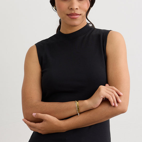 Women's 100% Organic Cotton Luxe Sleeveless Mock Neck Tee - Black