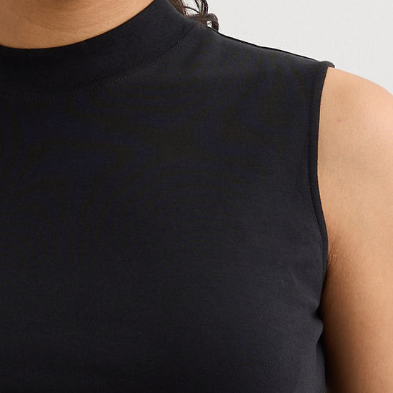 Women's 100% Organic Cotton Luxe Sleeveless Mock Neck Tee - Black