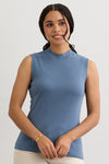 Women's 100% Organic Cotton Luxe Sleeveless Mock Neck Tee - Storm Blue