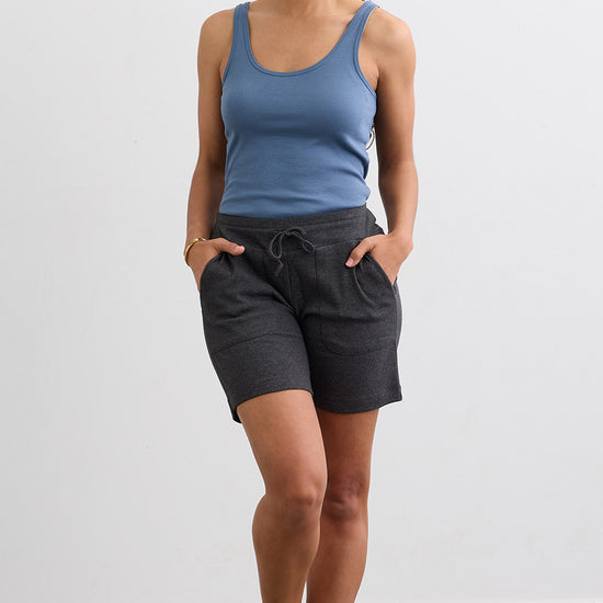 Women's 100% Organic Cotton Lounge Shorts - 7" Inseam - Dark Charcoal Heather