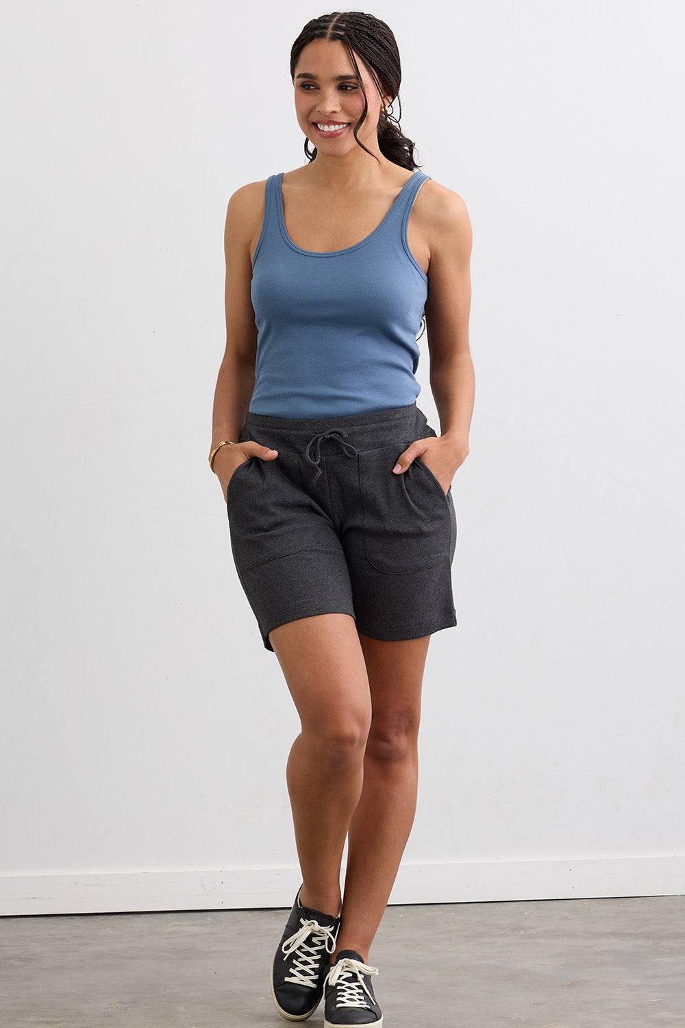 Women's 100% Organic Cotton Lounge Shorts - 7" Inseam - Dark Charcoal Heather