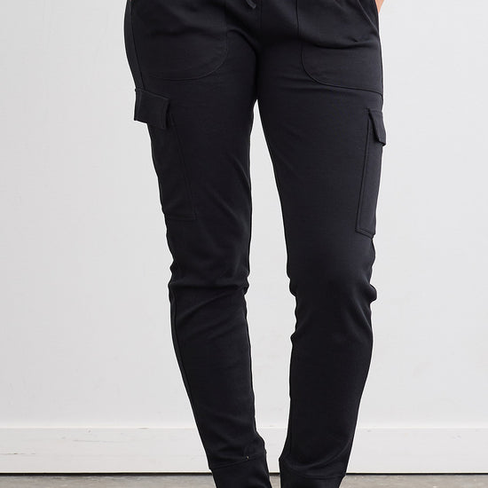 Women's 100% Organic Cotton Lightweight Jogger Cargo Pants - Black