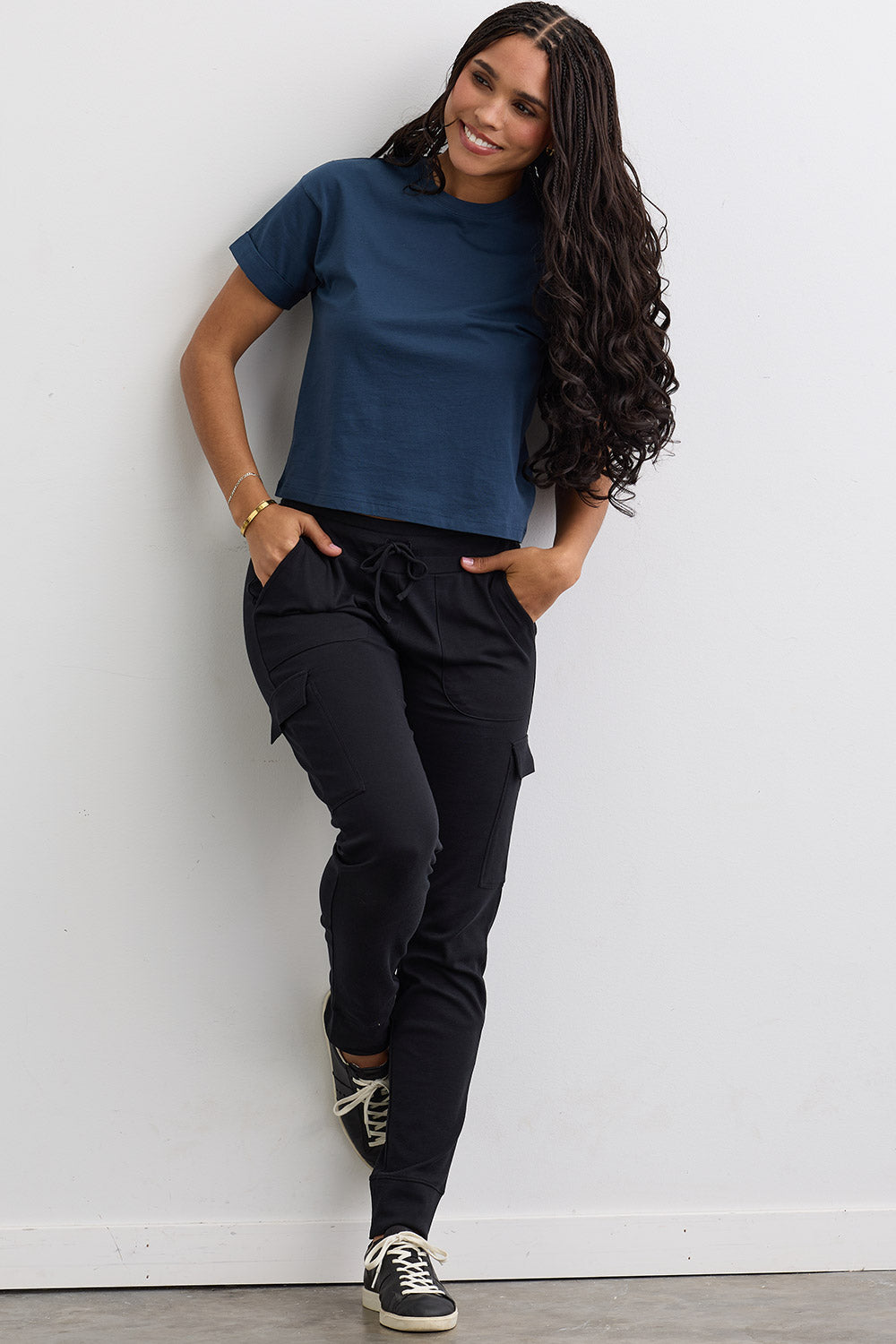 Women's 100% Organic Cotton Lightweight Jogger Cargo Pants - Black