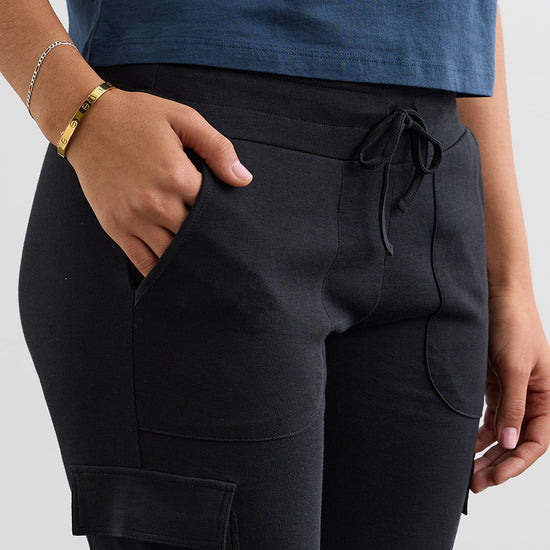Women's 100% Organic Cotton Lightweight Jogger Cargo Pants - Black