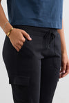 Women's 100% Organic Cotton Lightweight Jogger Cargo Pants - Black