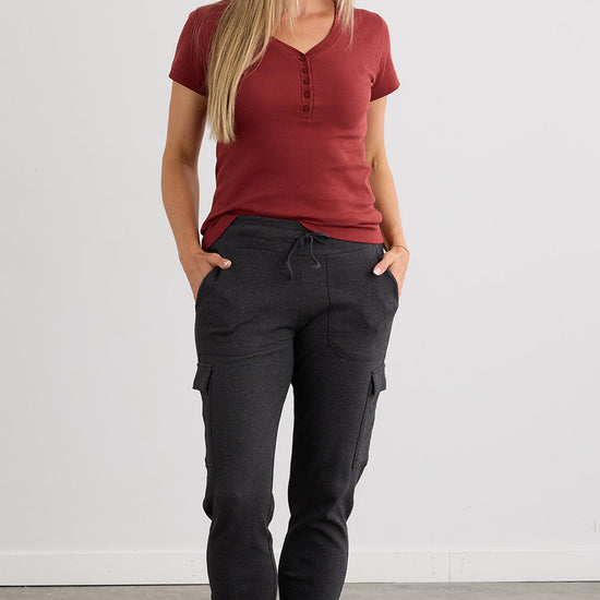 Women's 100% Organic Cotton Lightweight Jogger Cargo Pants - Dark Charcoal Heather