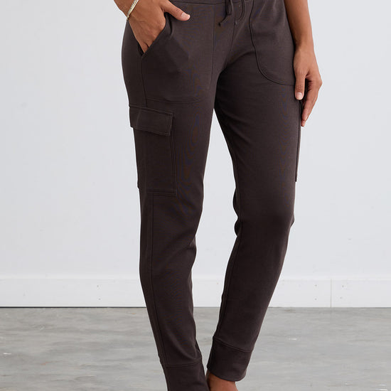 Women's 100% Organic Cotton Lightweight Jogger Cargo Pants - Dark Chocolate