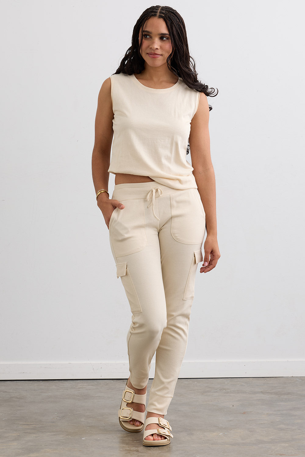 Women's 100% Organic Cotton Lightweight Jogger Cargo Pants - Undyed