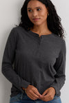 Women's 100% Organic Cotton Relaxed Long Sleeve Henley Shirt - Dark Charcoal Heather