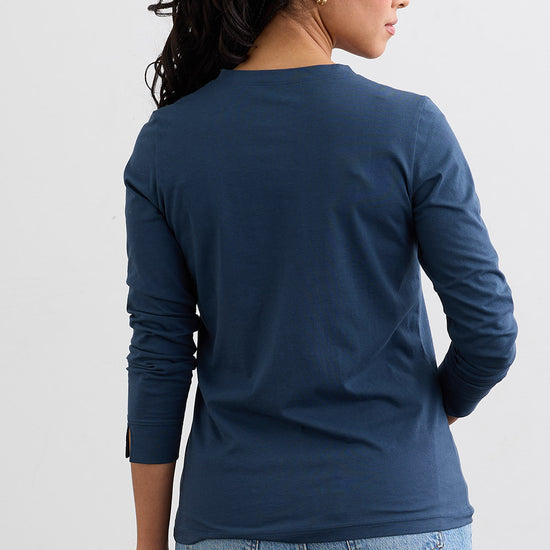 Women's 100% Organic Cotton Relaxed Long Sleeve Henley Shirt - Indigo