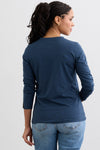 Women's 100% Organic Cotton Relaxed Long Sleeve Henley Shirt - Indigo