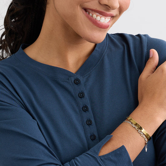 Women's 100% Organic Cotton Relaxed Long Sleeve Henley Shirt - Indigo