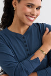 Women's 100% Organic Cotton Relaxed Long Sleeve Henley Shirt - Indigo