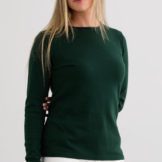 Women's Organic All-cotton Roll Neck Sweater - Dark Pine