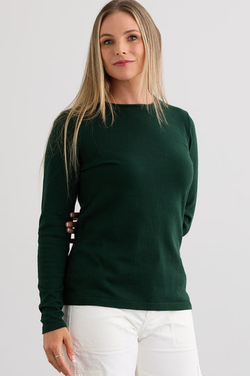 Women's Organic All-cotton Roll Neck Sweater - Dark Pine