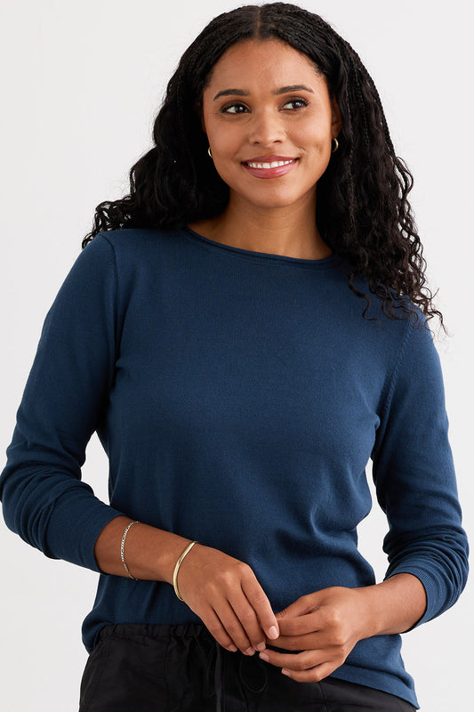 Women's Organic All-cotton Roll Neck Sweater - Indigo