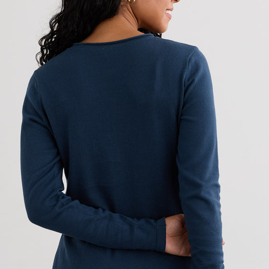 Women's Organic All-cotton Roll Neck Sweater - Indigo