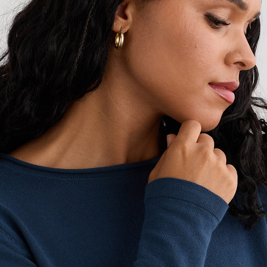 Women's Organic All-cotton Roll Neck Sweater - Indigo
