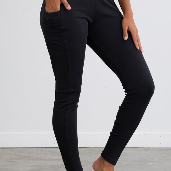 Women's Organic All Cotton Leggings with Pockets (Updated) - Black