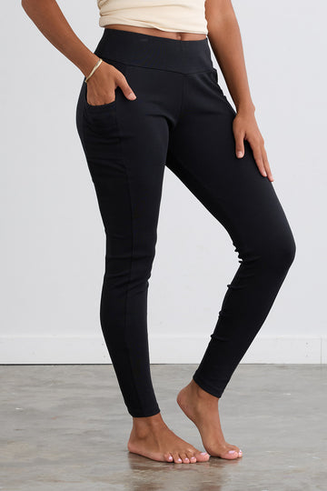 Women's Organic All Cotton Leggings with Pockets (Updated) - Black