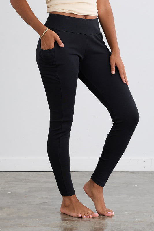 Women's Organic All Cotton Leggings with Pockets (Updated) - Black