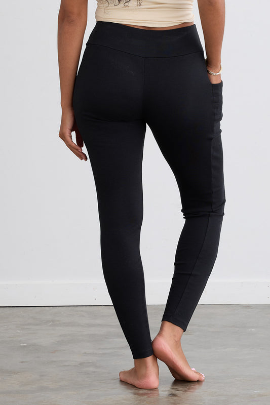 Women's Organic All Cotton Leggings with Pockets (Updated) - Black