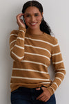Women's Organic All-cotton Stripe Roll Neck Sweater - Camel Undyed