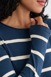 Women's Organic All-cotton Stripe Roll Neck Sweater - Indigo Undyed