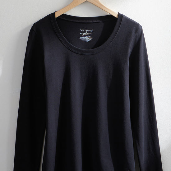 Women's Organic Cotton Scoop Neck Long Sleeve Tee - Black