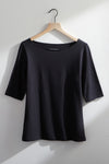 Women's Organic Cotton Elbow Sleeve Boat Neck Top - Black
