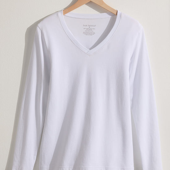 Women's Organic Cotton Long Sleeve V-Neck T-Shirt - White