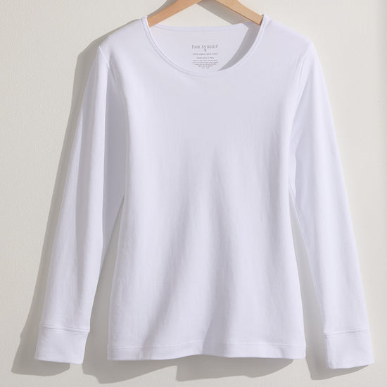 Women's Luxe 100% Organic Cotton Jewel Neck Long Sleeve Tee - White