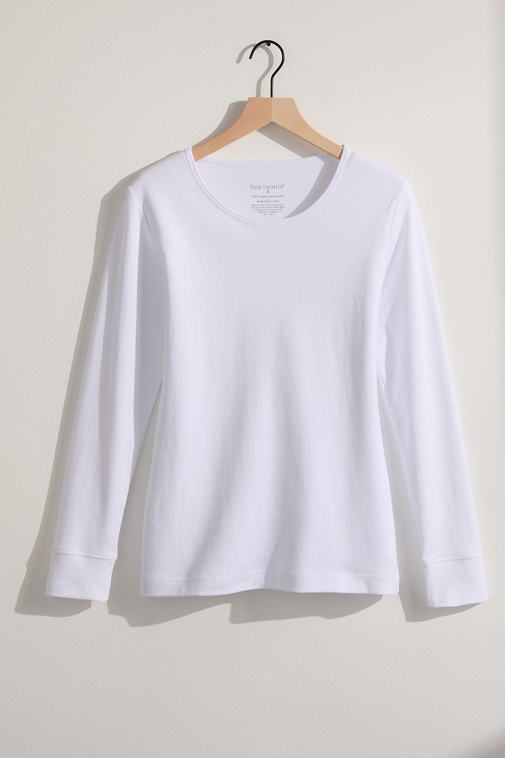 Women's Luxe 100% Organic Cotton Jewel Neck Long Sleeve Tee - White