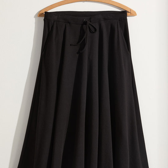 Women's 100% Organic Cotton Midi Skirt with Pockets - Black
