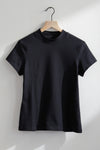 Women's Slim Organic Cotton Short Sleeve Mock Neck Top - Black