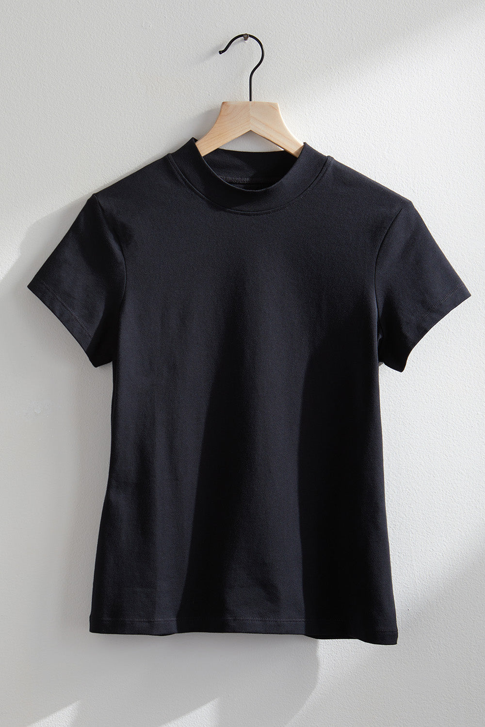 Women's Slim Organic Cotton Short Sleeve Mock Neck Top - Black
