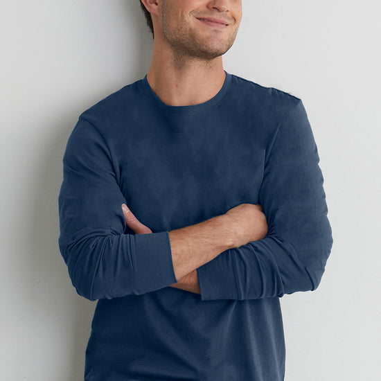 Men's 100% Organic Cotton Long Sleeve Crew Neck T-shirt - Indigo