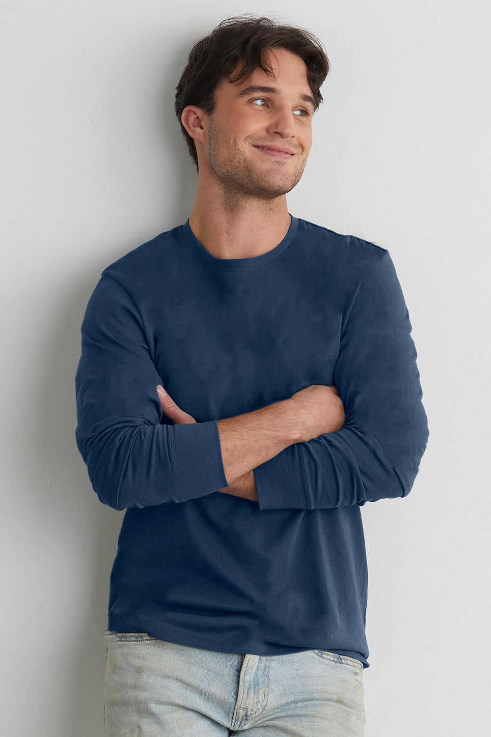 Men's 100% Organic Cotton Long Sleeve Crew Neck T-shirt - Indigo