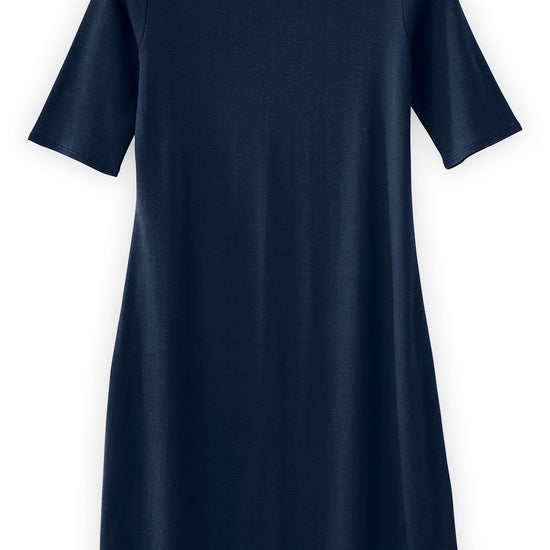 Women's 100% Organic Cotton Elbow Sleeve Boat Neck Dress - Midnight Navy