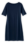 Women's 100% Organic Cotton Elbow Sleeve Boat Neck Dress - Midnight Navy